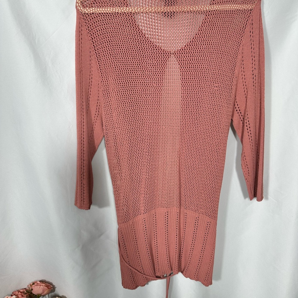 Kenzie Dusty Pink Openwork Knit Top Drawstring Layer Feminine Soft Boho Beachy